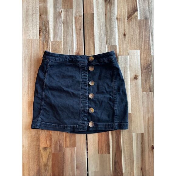 Free People Little Daisies Black Denim Mini Skirt - Picture 1 of 5